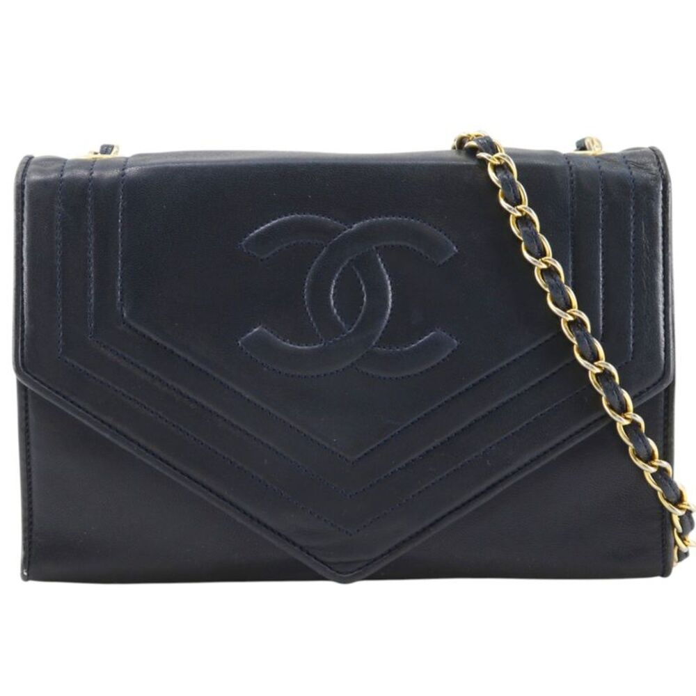 Chanel Vintage Cc Envelope Chain Flap Lambskin Navy Leather Shoulder Bag Bag